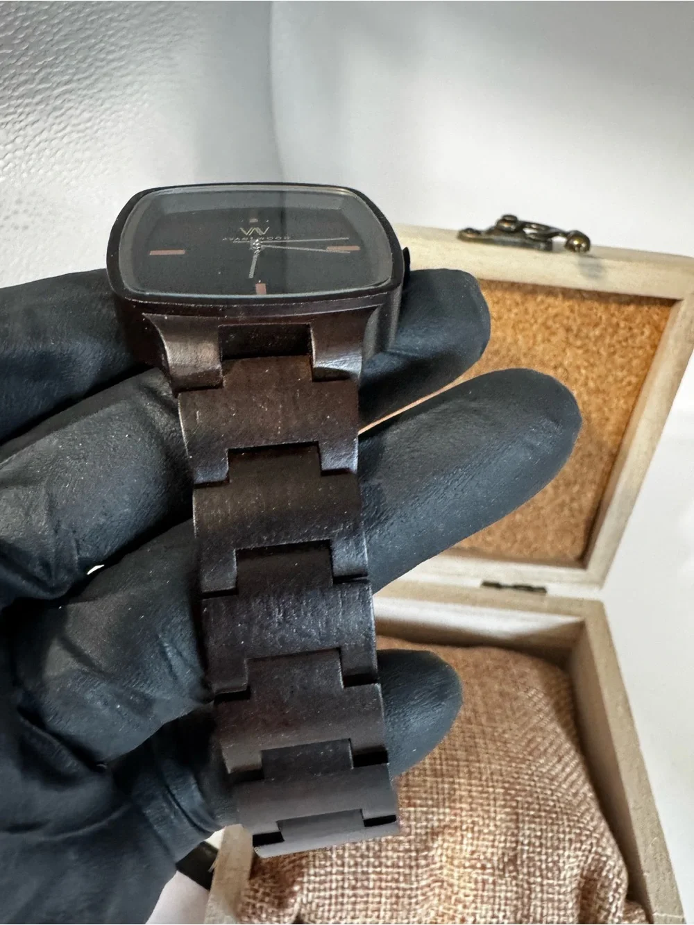 Avantwood Men's Black Wooden Watch - Sleek Square Dial